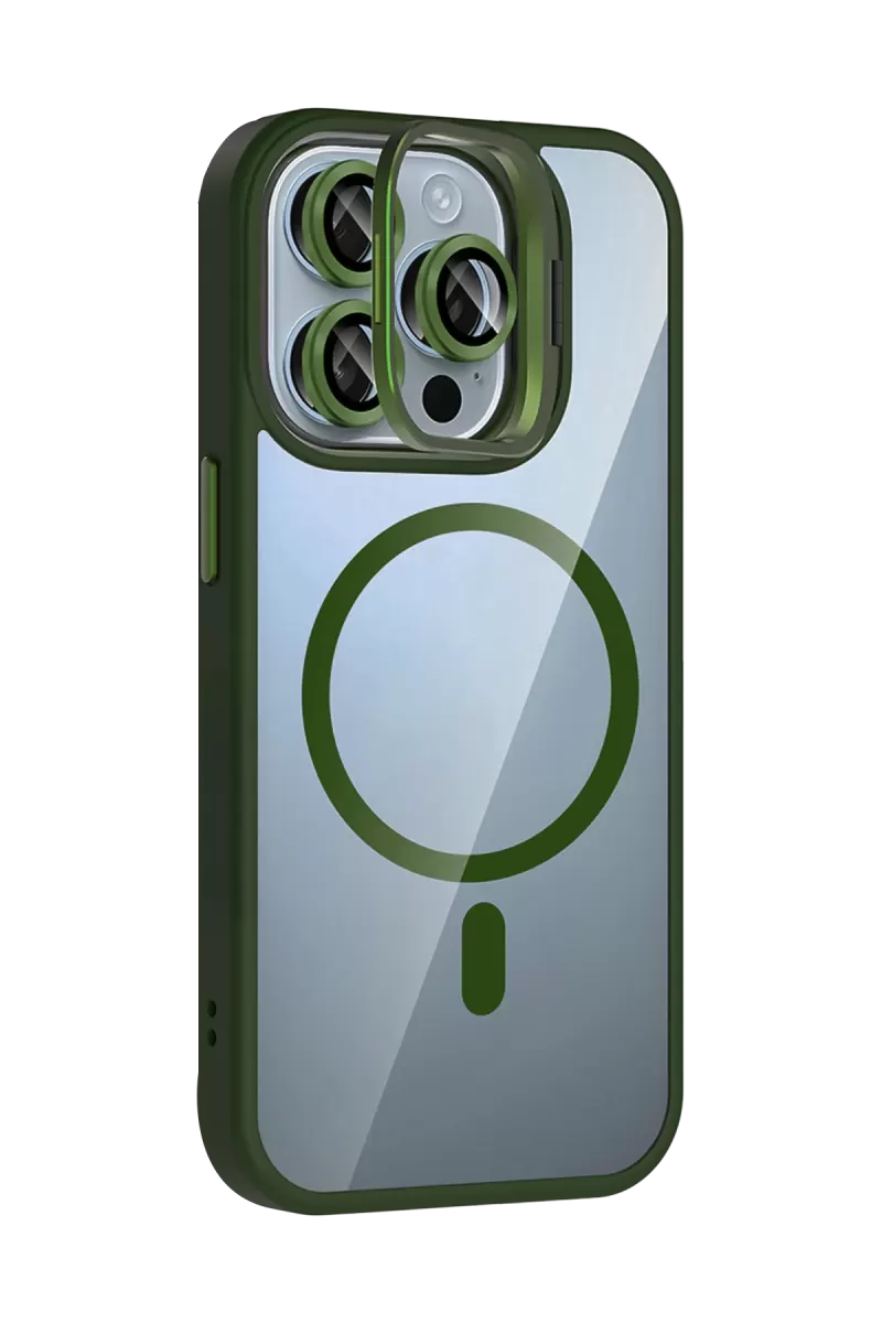 Joko Apple iPhone 14 Pro Max Remim Lensli Magsafe Standlı Kapak - Koyu Yeşil