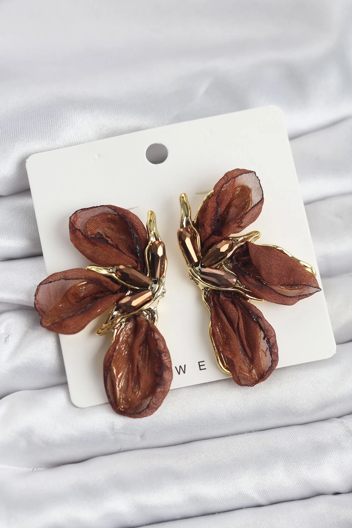 Lotus Model Kahverengi Renk Tüllü Kadın Küpe