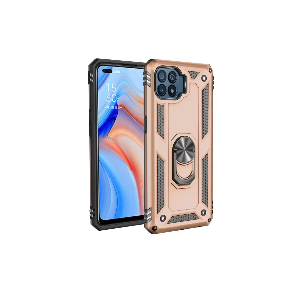 Newface Oppo Reno 4 Lite Kılıf Sofya Yüzüklü Silikon Kapak - Gold