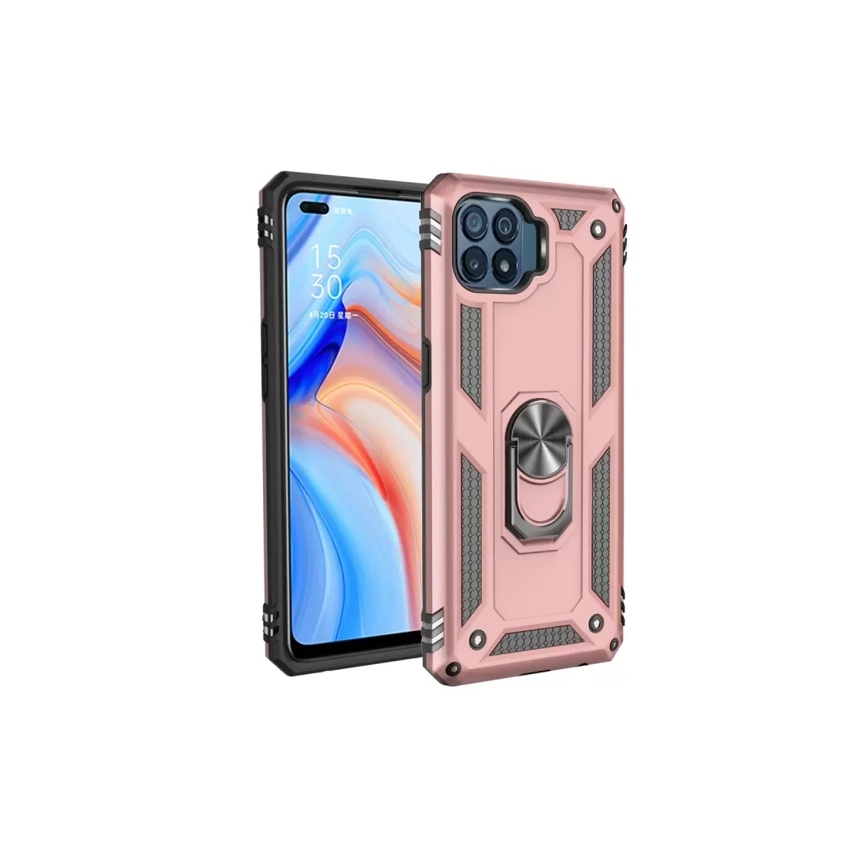 Newface Oppo Reno 4 Lite Kılıf Sofya Yüzüklü Silikon Kapak - Rose