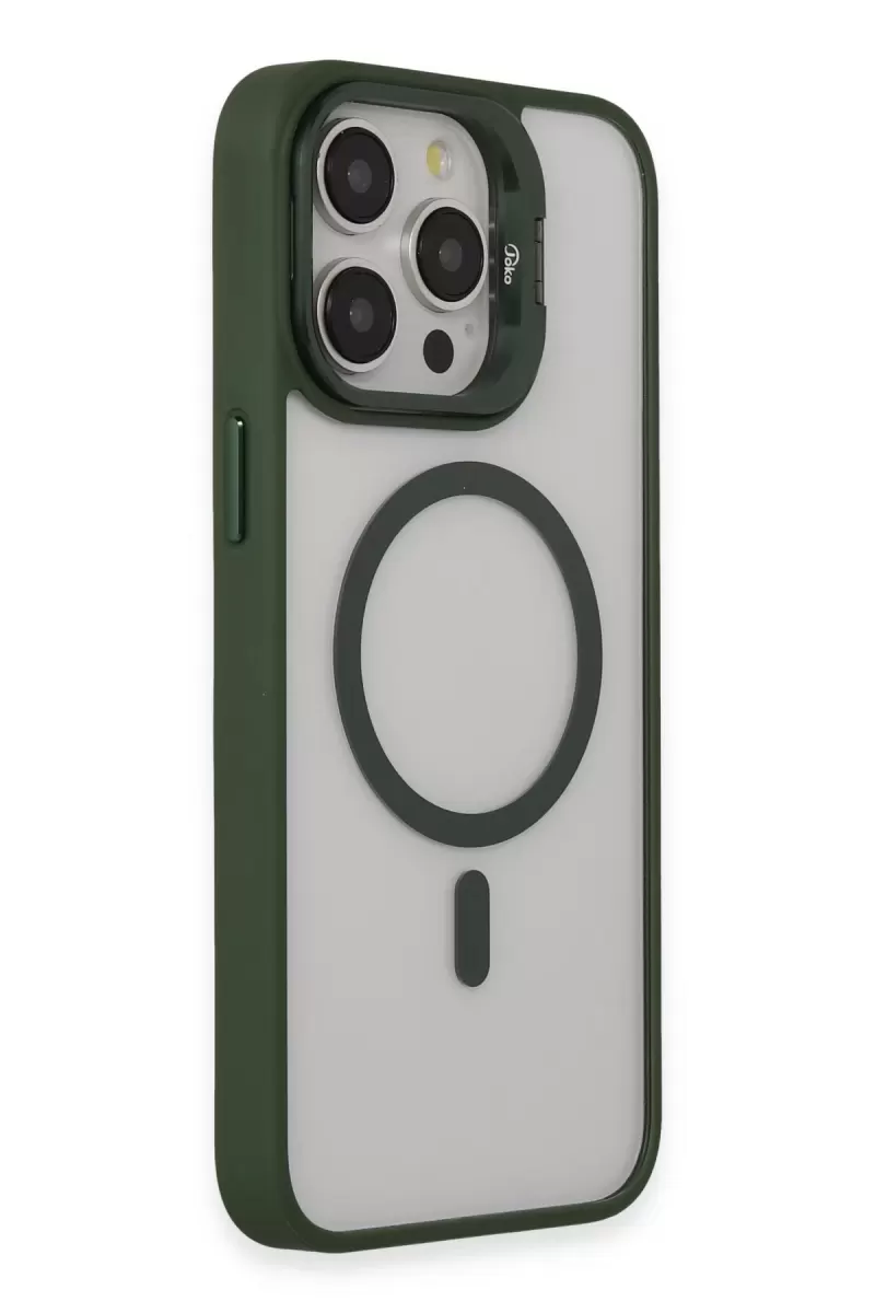 Joko Apple iPhone 15 Pro Max Kılıf Roblox Lens Magsafe Standlı Kapak - Koyu Yeşil