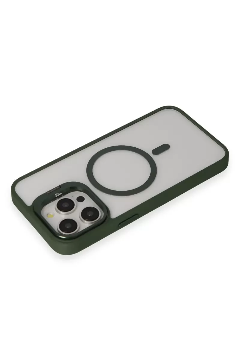 Joko Apple iPhone 15 Pro Max Kılıf Roblox Lens Magsafe Standlı Kapak - Koyu Yeşil