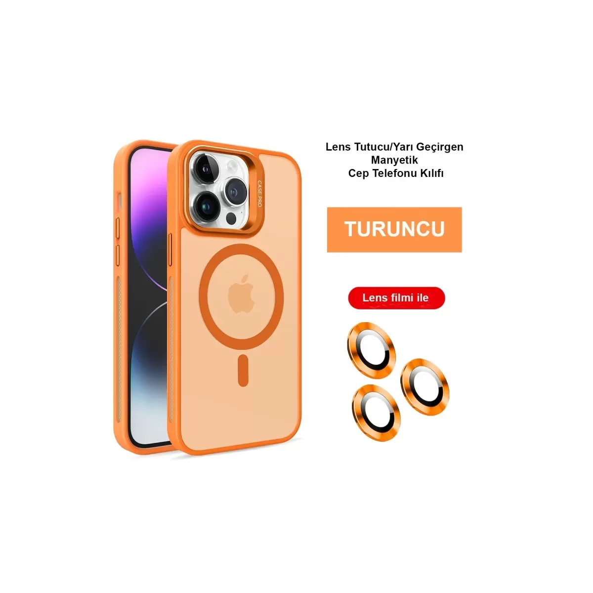 Joko Apple iPhone 14 Pro Max Kılıf Flet Lens Magsafe Kapak - Turuncu