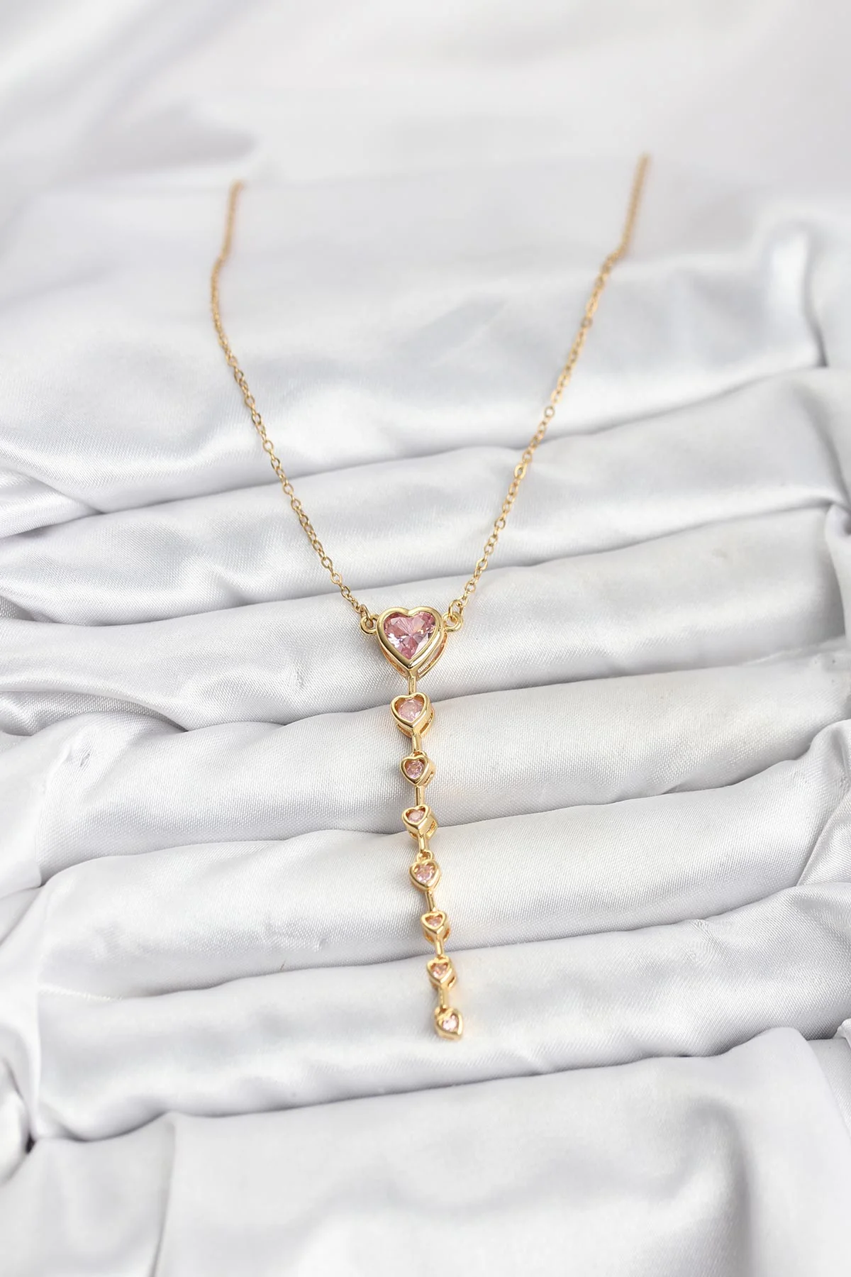 316L Çelik Zincir Gold Renk Pembe Kalp Kadın Kolye