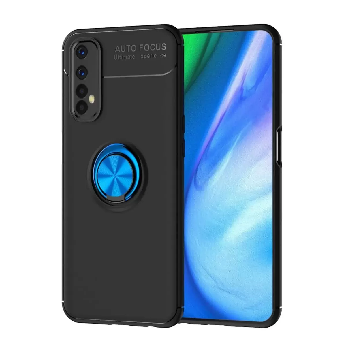 Newface Realme 7 Kılıf Range Yüzüklü Silikon - Siyah-Mavi