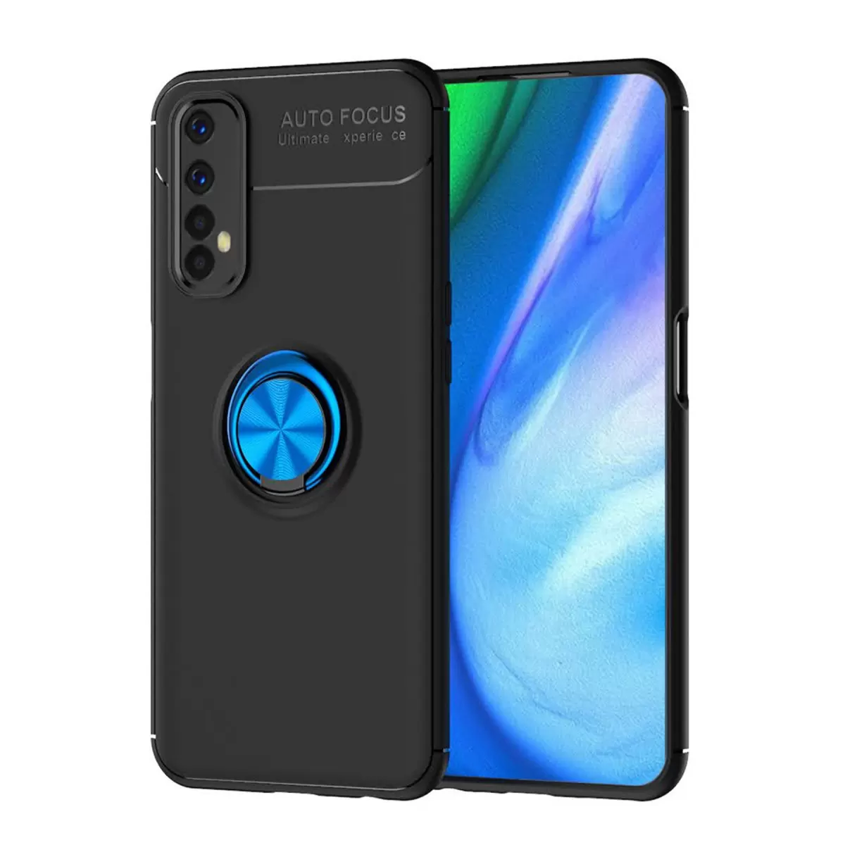 Newface Realme 7 Kılıf Range Yüzüklü Silikon - Siyah-Mavi