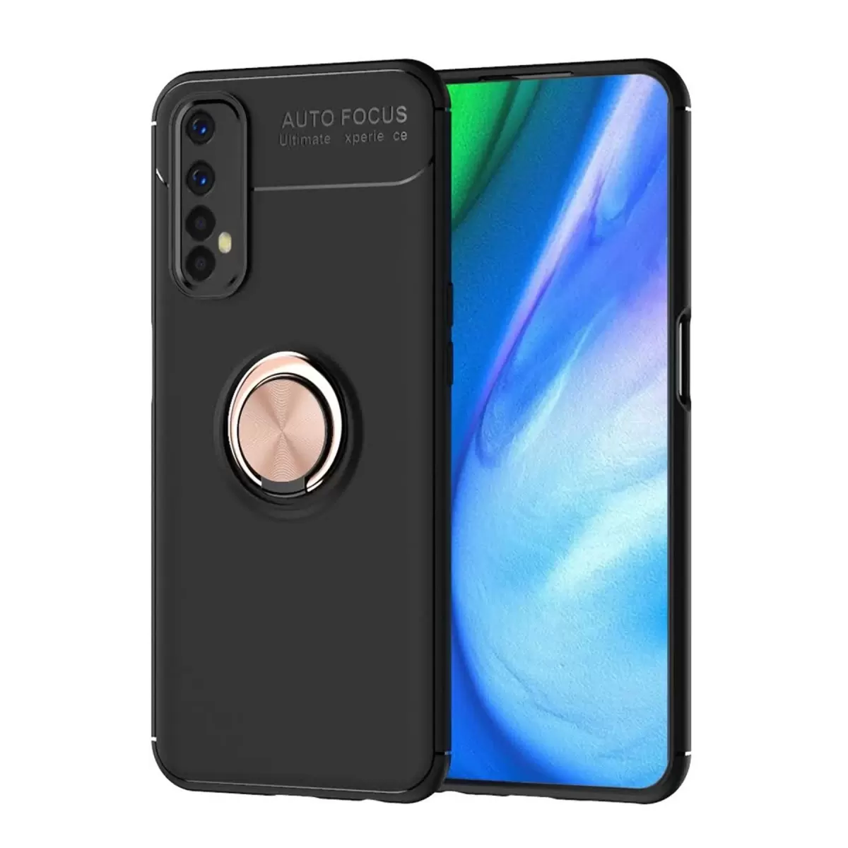Newface Realme 7 Kılıf Range Yüzüklü Silikon - Siyah-Gold