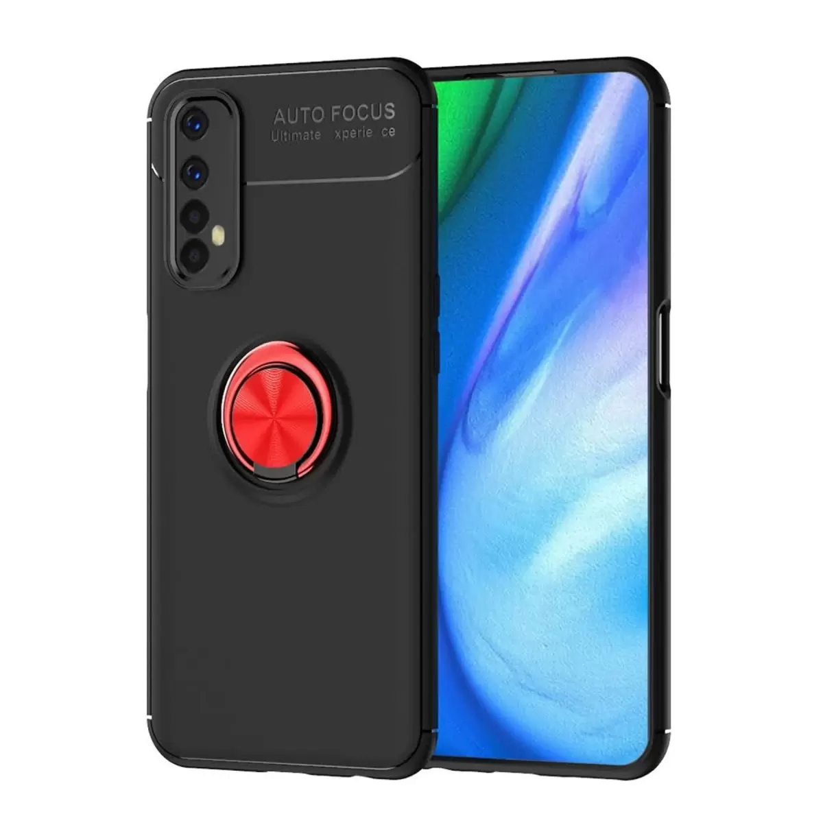 Newface Realme 7 Kılıf Range Yüzüklü Silikon - Siyah-Kırmızı