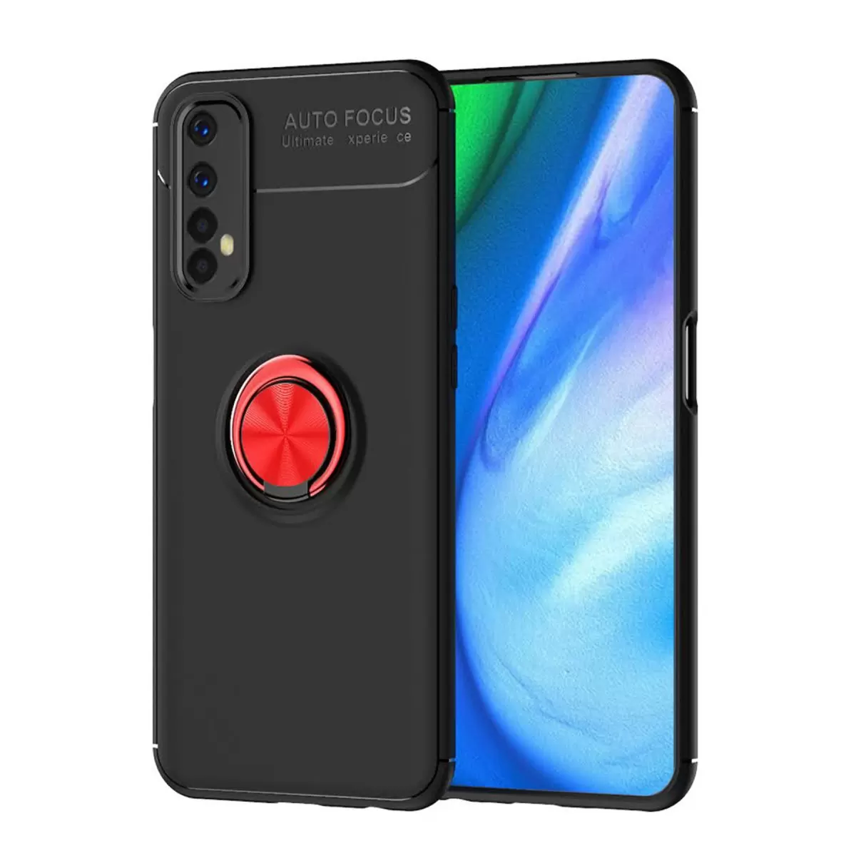 Newface Realme 7 Kılıf Range Yüzüklü Silikon - Siyah-Kırmızı