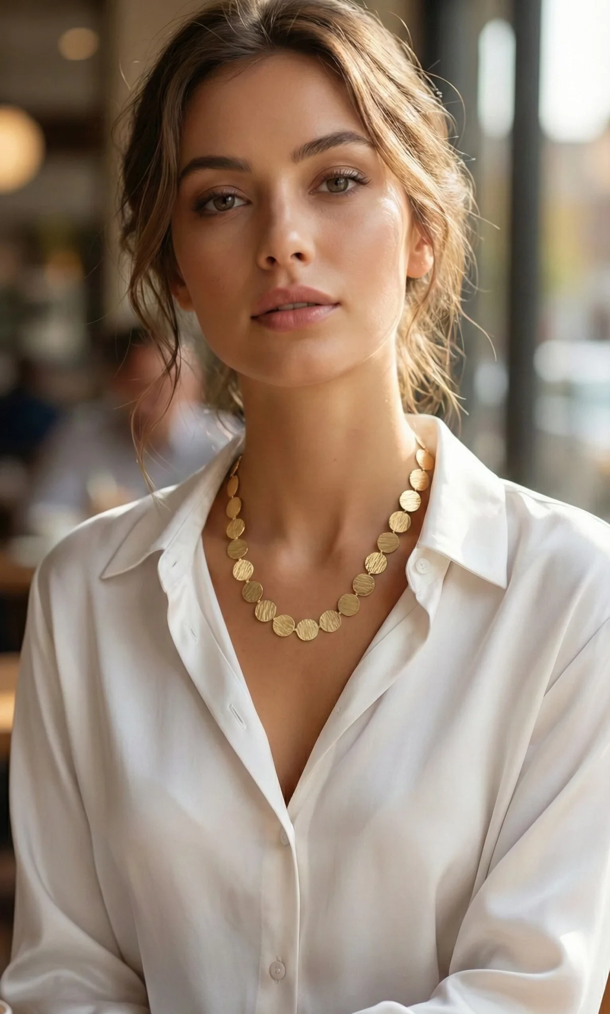 Yuvarlak Plaka Model Gold Renk Kadın Kolye