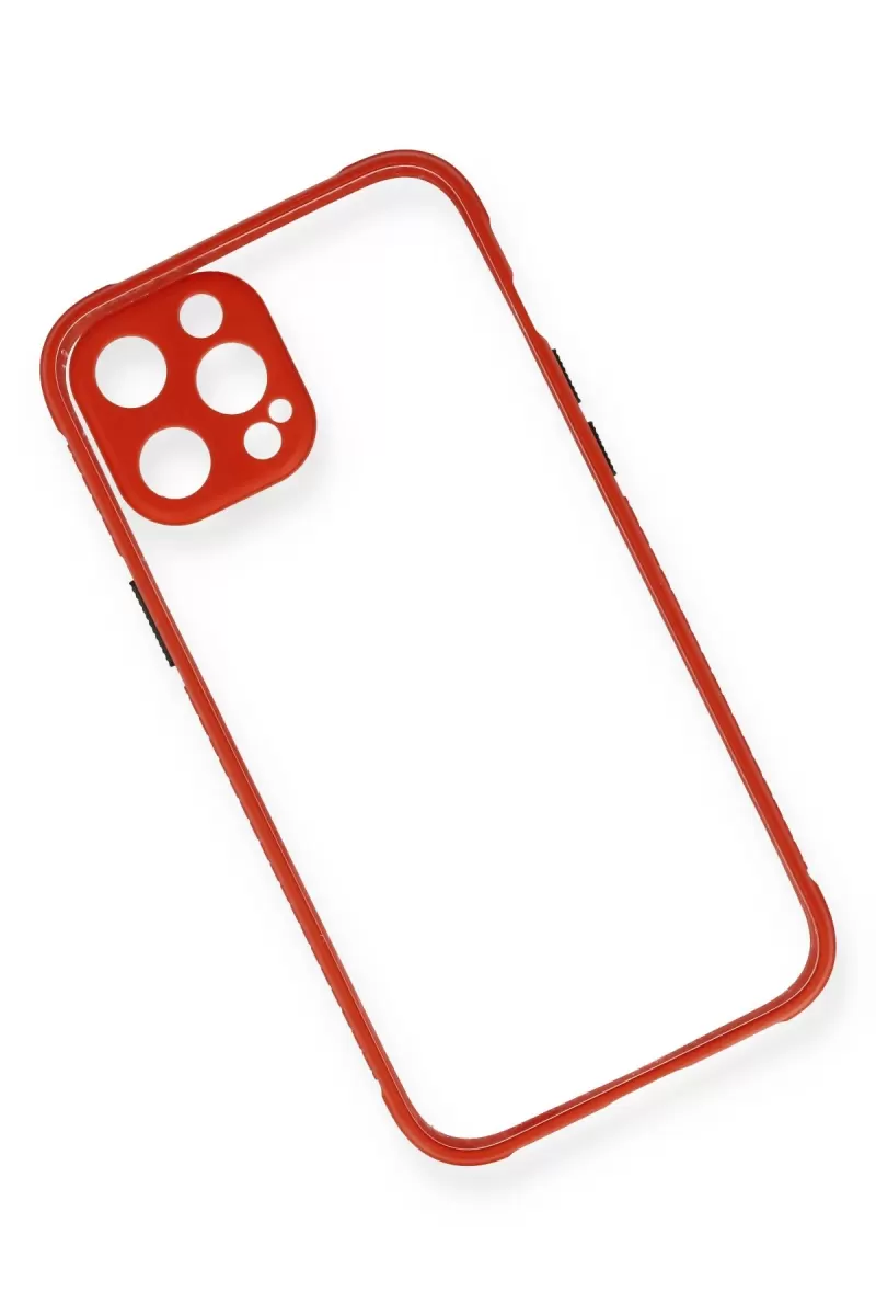 Newface Apple iPhone 12 Kılıf Miami Şeffaf Silikon - Kırmızı