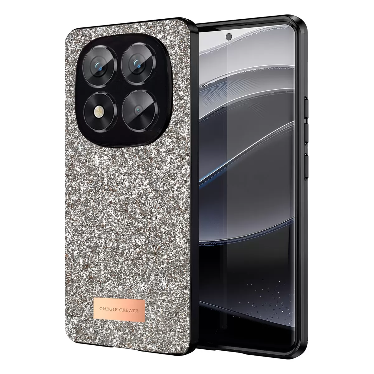 Onegif Xiaomi Redmi Note 14 Pro 5G Bright Simli Kapak - Gold