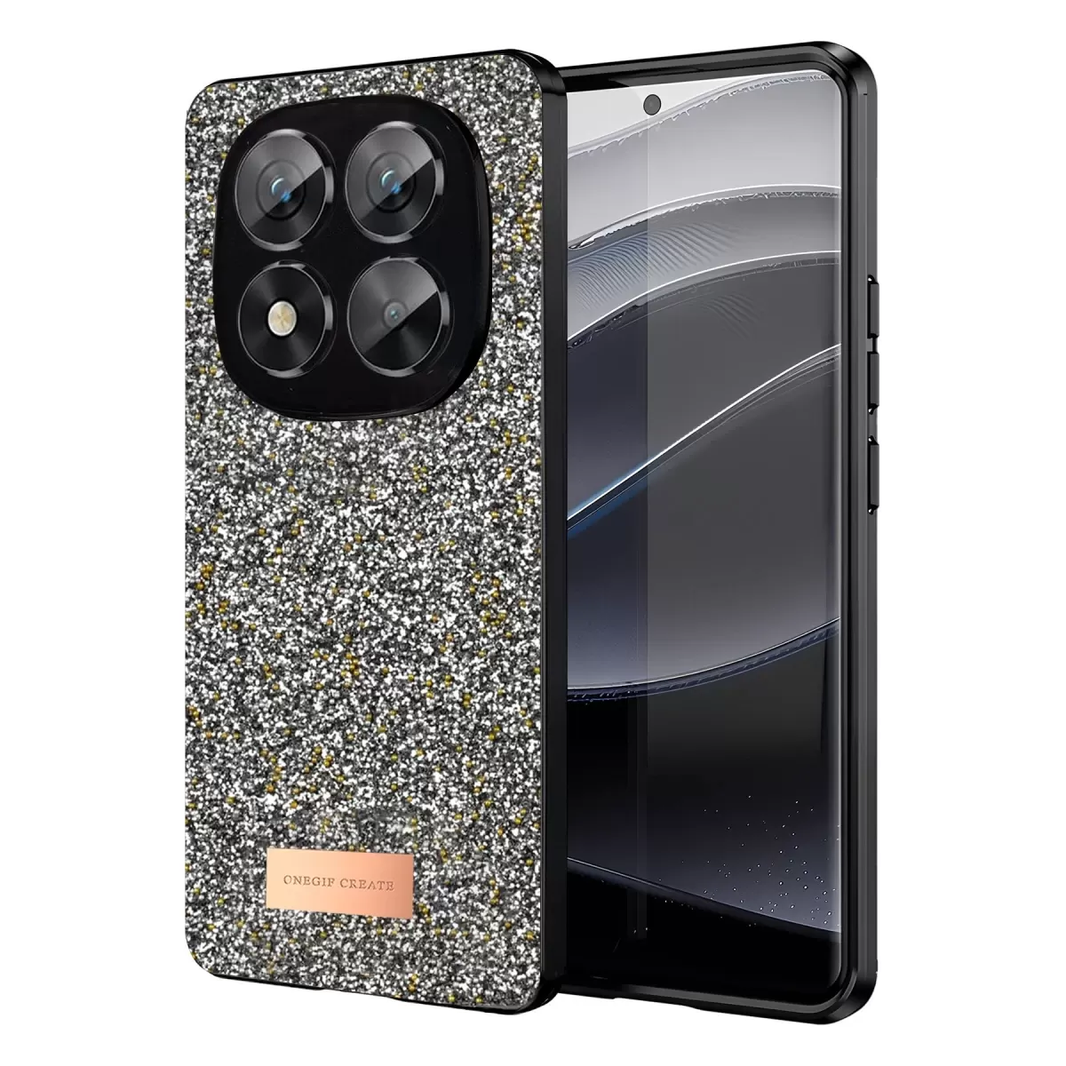 Onegif Xiaomi Redmi Note 14 Pro 5G Bright Simli Kapak - Gümüş