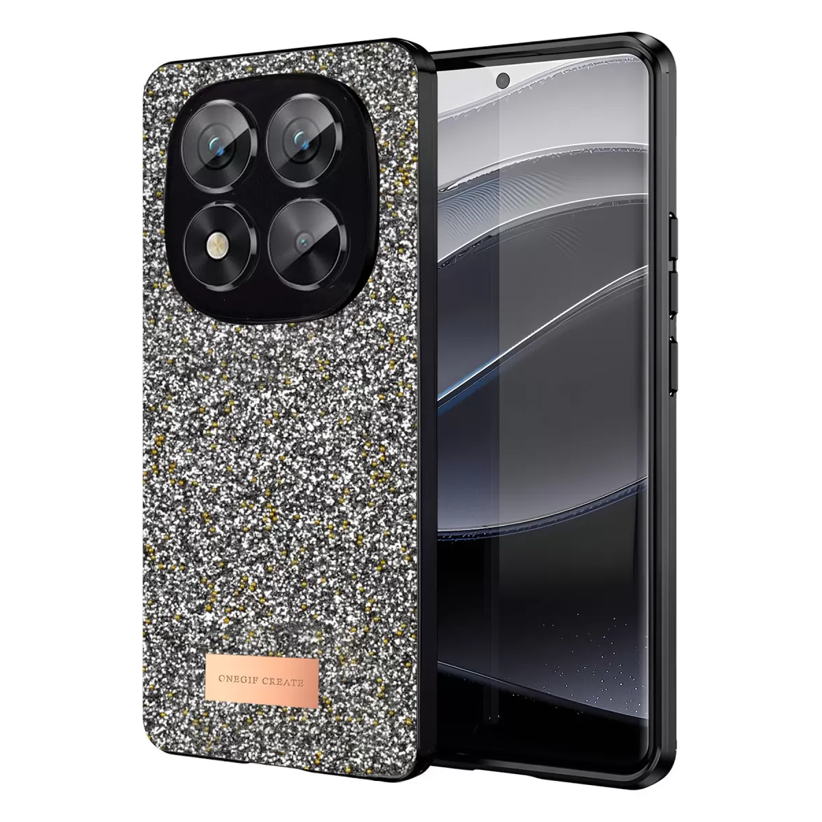 Onegif Xiaomi Redmi Note 14 Pro 5G Bright Simli Kapak - Gümüş
