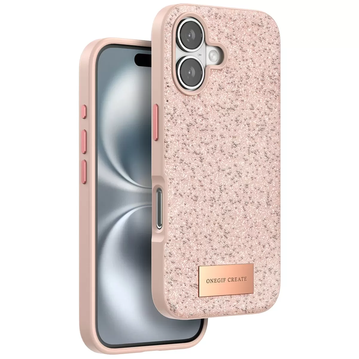 Onegif Apple iPhone 16 Plus Bright Simli Kapak - Pembe