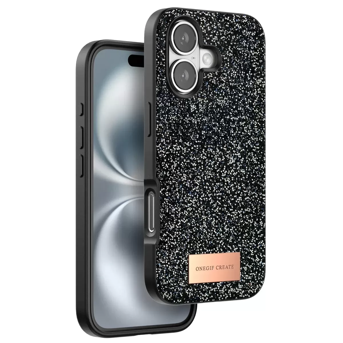 Onegif Apple iPhone 16 Plus Bright Simli Kapak - Siyah