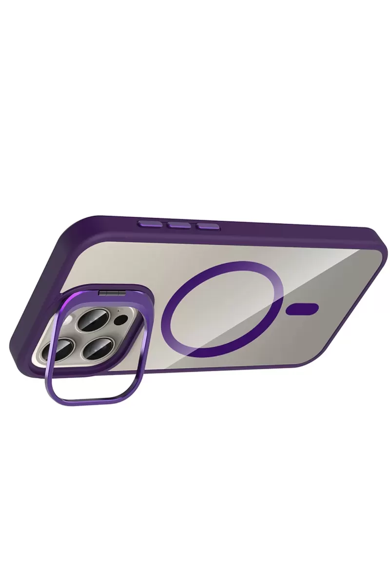 Joko Apple iPhone 15 Pro Max Remim Lensli Magsafe Standlı Kapak - Derin Mor