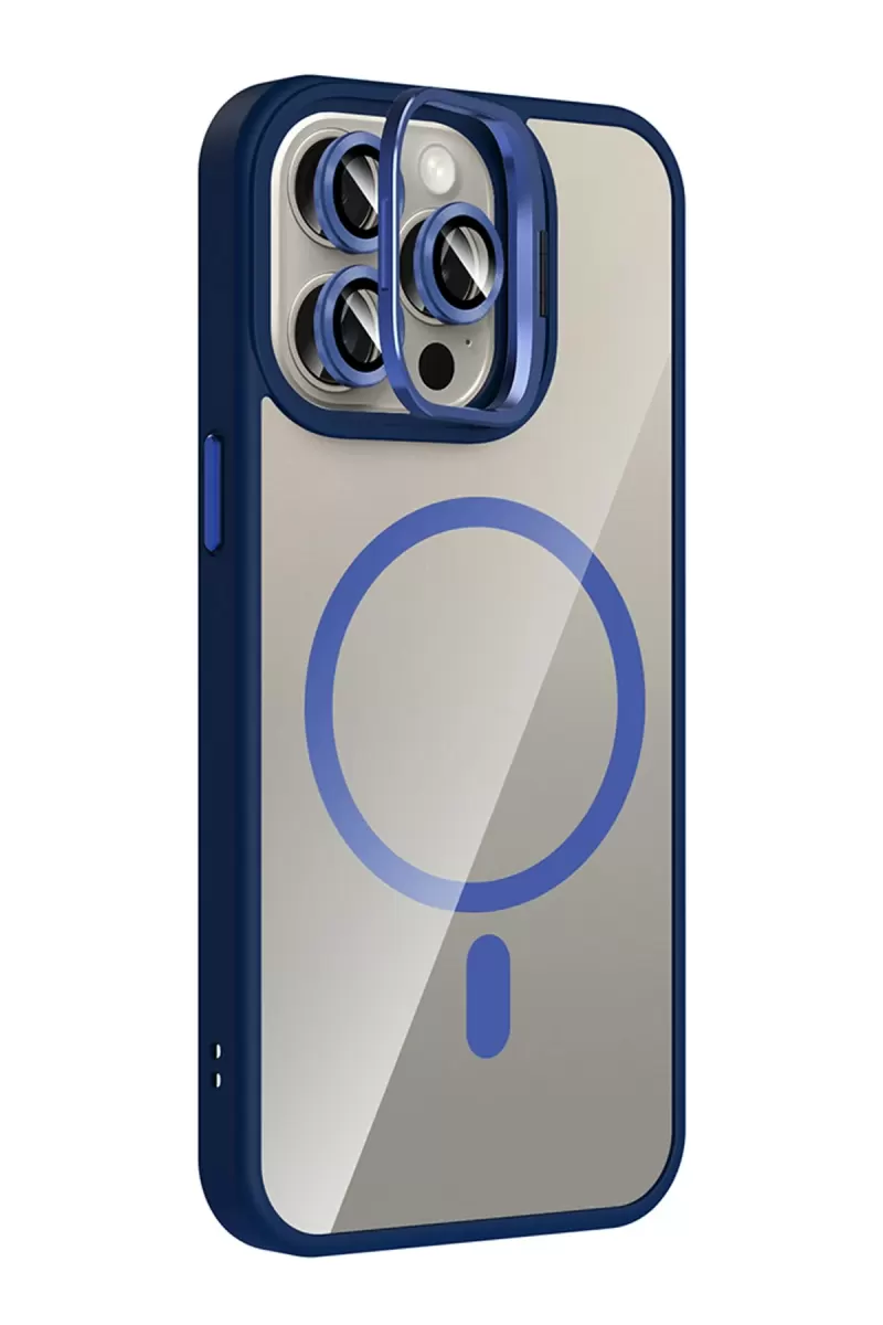 Joko Apple iPhone 15 Pro Max Remim Lensli Magsafe Standlı Kapak - Lacivert
