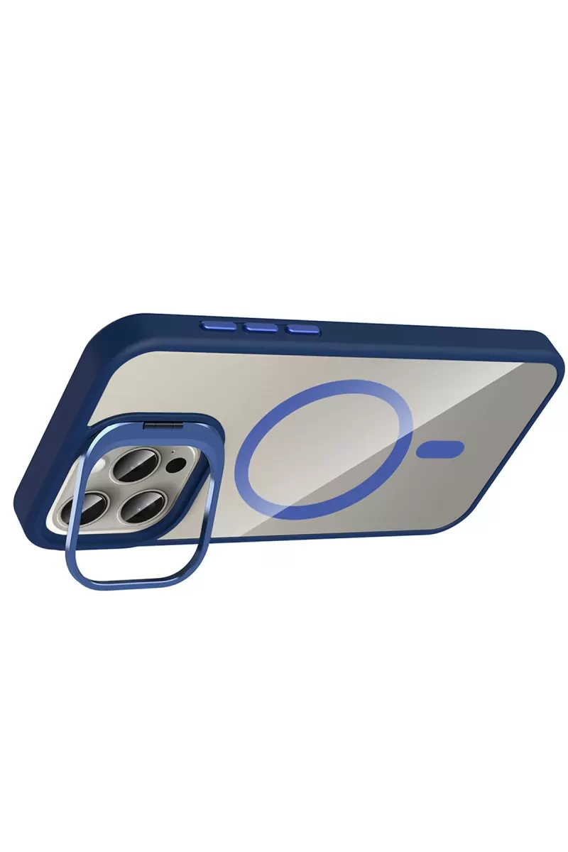 Joko Apple iPhone 15 Pro Max Remim Lensli Magsafe Standlı Kapak - Lacivert