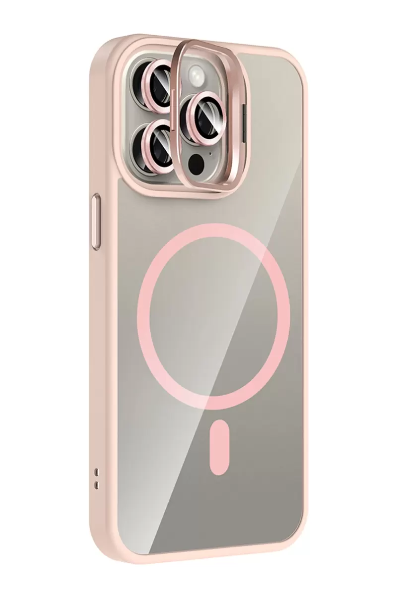 Joko Apple iPhone 15 Pro Max Remim Lensli Magsafe Standlı Kapak - Pembe