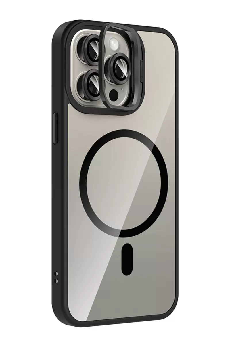 Joko Apple iPhone 15 Pro Max Remim Lensli Magsafe Standlı Kapak - Siyah