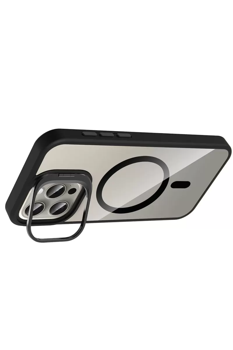 Joko Apple iPhone 15 Pro Max Remim Lensli Magsafe Standlı Kapak - Siyah