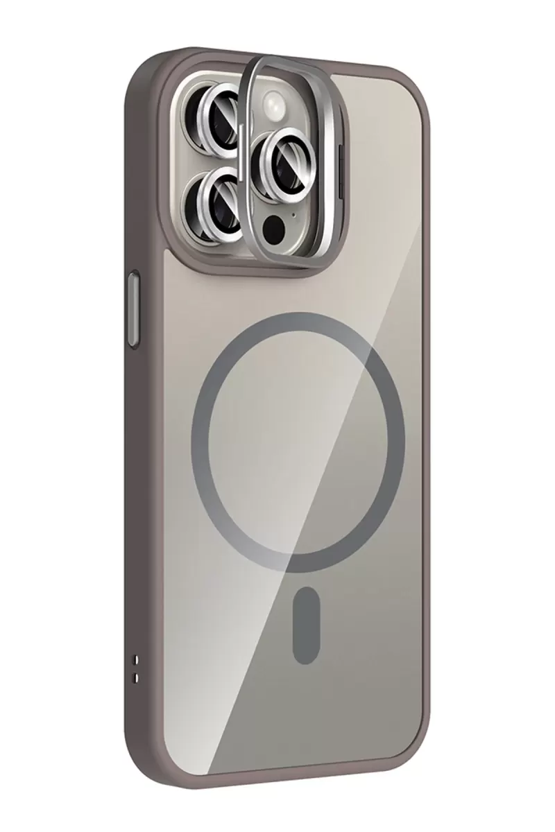 Joko Apple iPhone 15 Pro Max Remim Lensli Magsafe Standlı Kapak - Titan Gri
