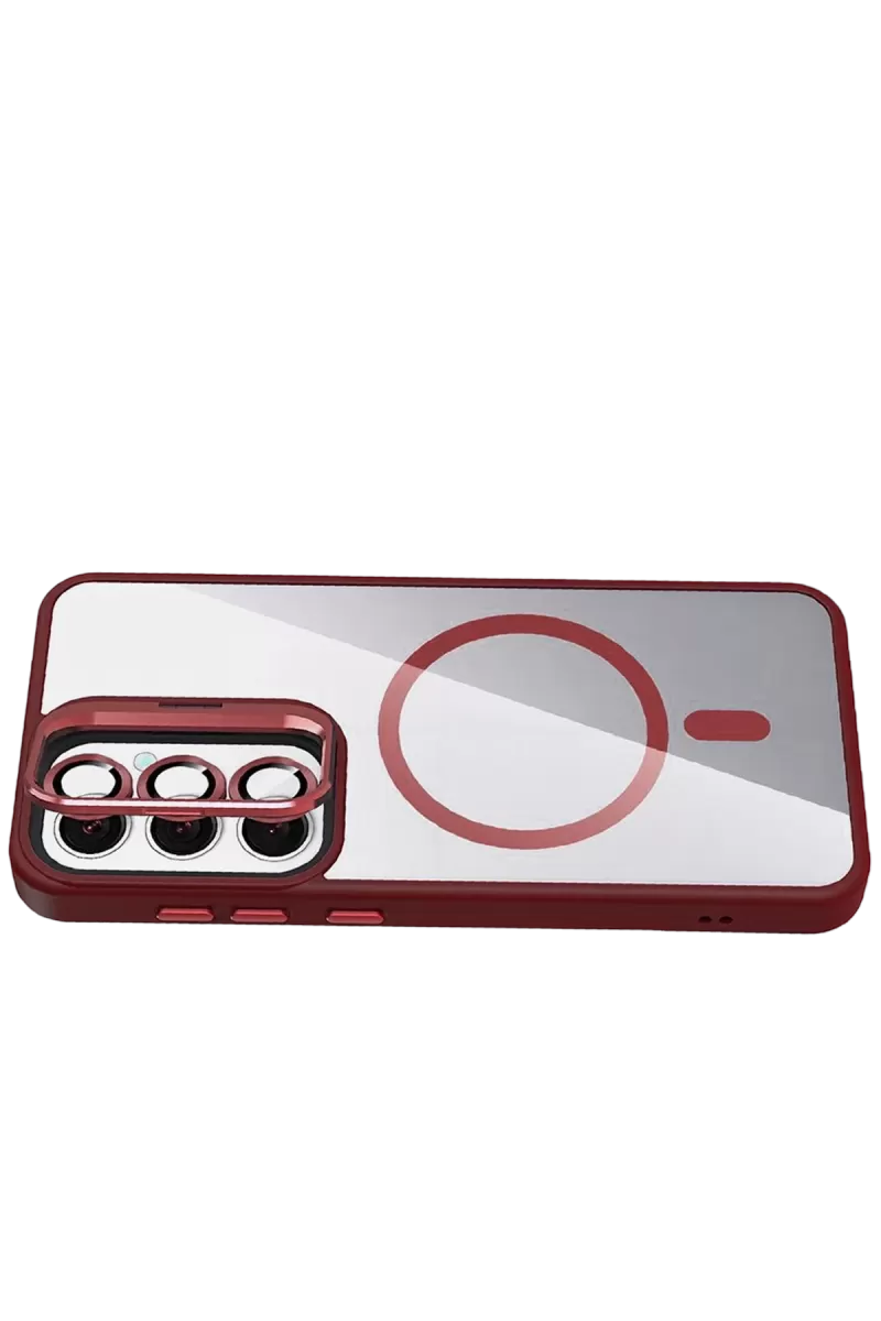 Joko Samsung Galaxy S25 Remim Lensli Magsafe Standlı Kapak - Bordo