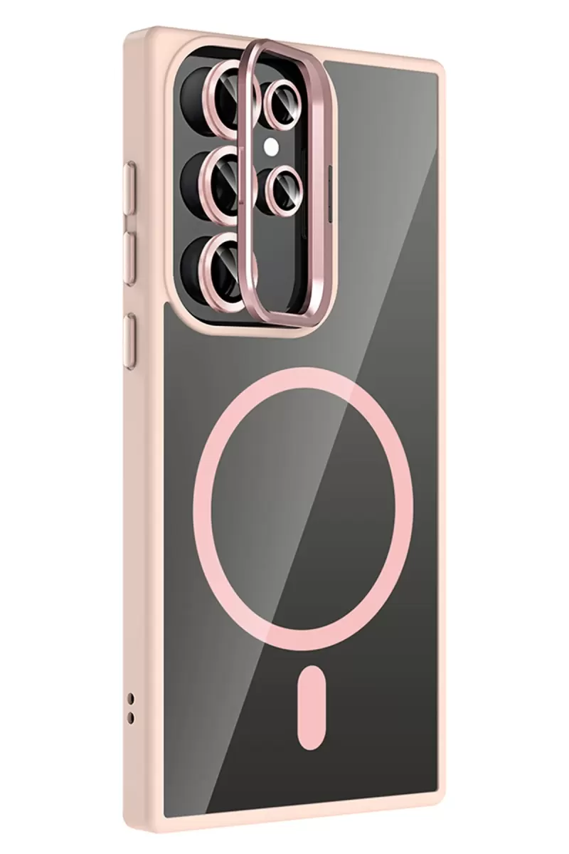 Joko Samsung Galaxy S23 Ultra Remim Lensli Magsafe Standlı Kapak - Pembe
