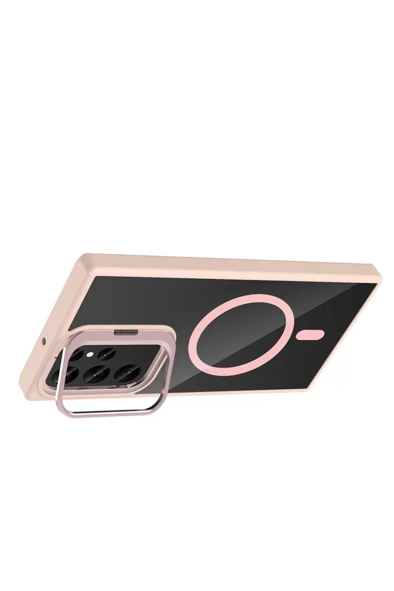 Joko Samsung Galaxy S23 Ultra Remim Lensli Magsafe Standlı Kapak - Pembe