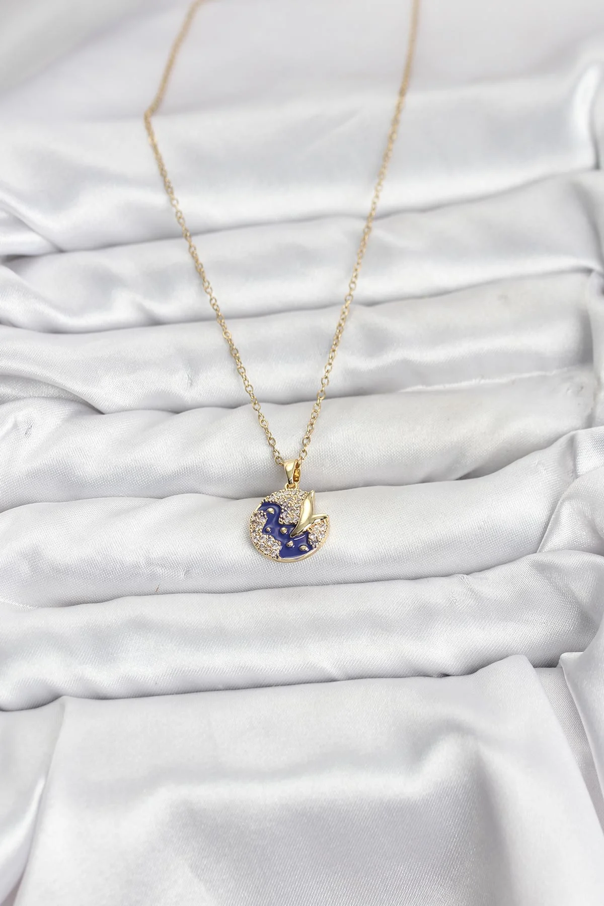 316L Çelik Zincir Gold Renk Gece Model Zirkon Taşlı Kadın Kolye