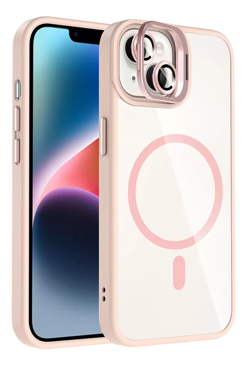 Joko Apple iPhone 13 Remim Lensli Magsafe Standlı Kapak - Pembe