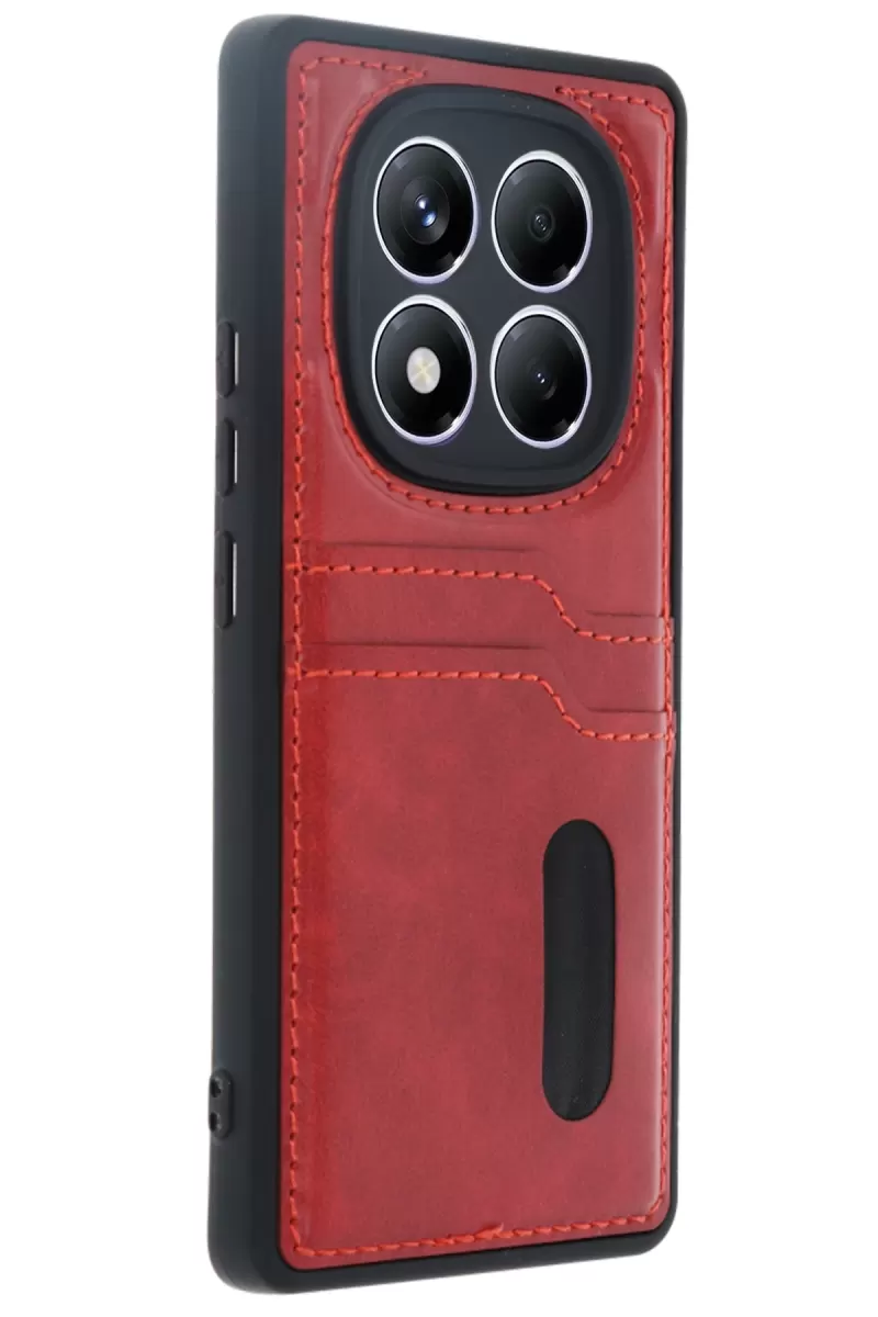Newface Xiaomi Redmi Note 14 Pro 4G Kılıf Sara Kartvizitli Deri Kılıf - Kırmızı