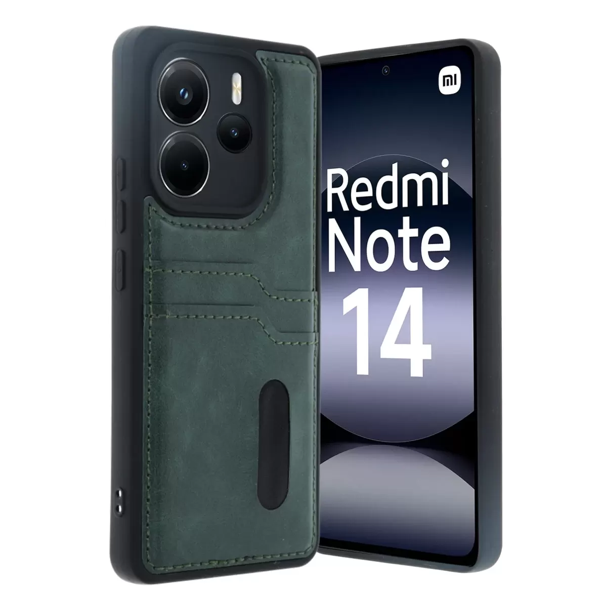 Newface Xiaomi Redmi Note 14 4G Kılıf Sara Kartvizitli Deri Kılıf - Koyu Yeşil