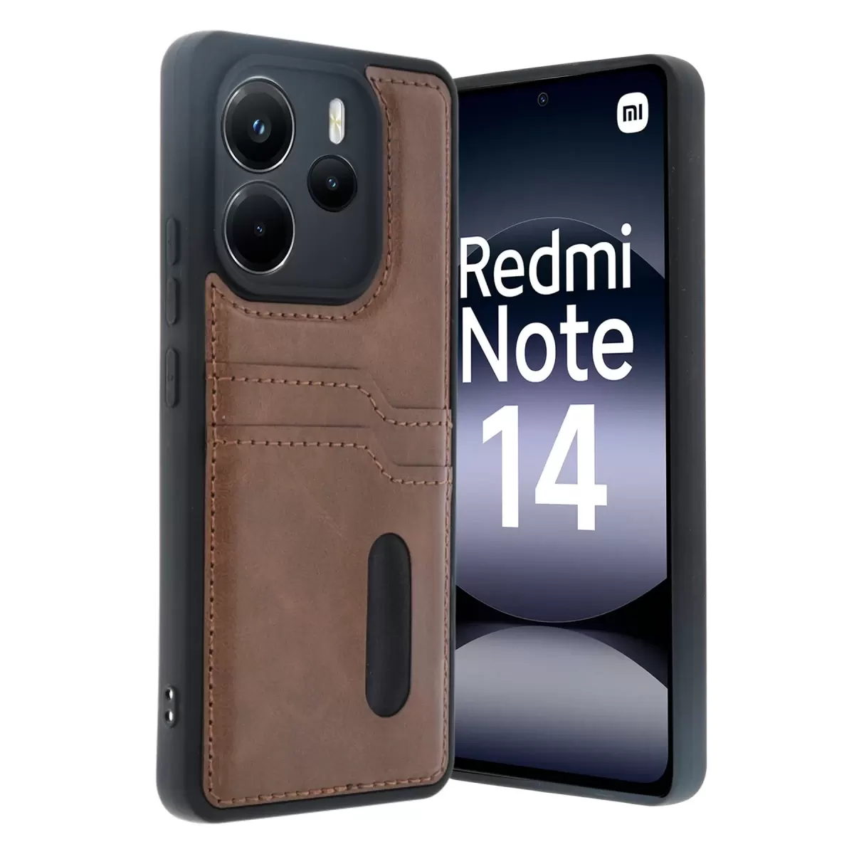 Newface Xiaomi Redmi Note 14 4G Kılıf Sara Kartvizitli Deri Kılıf - Taba