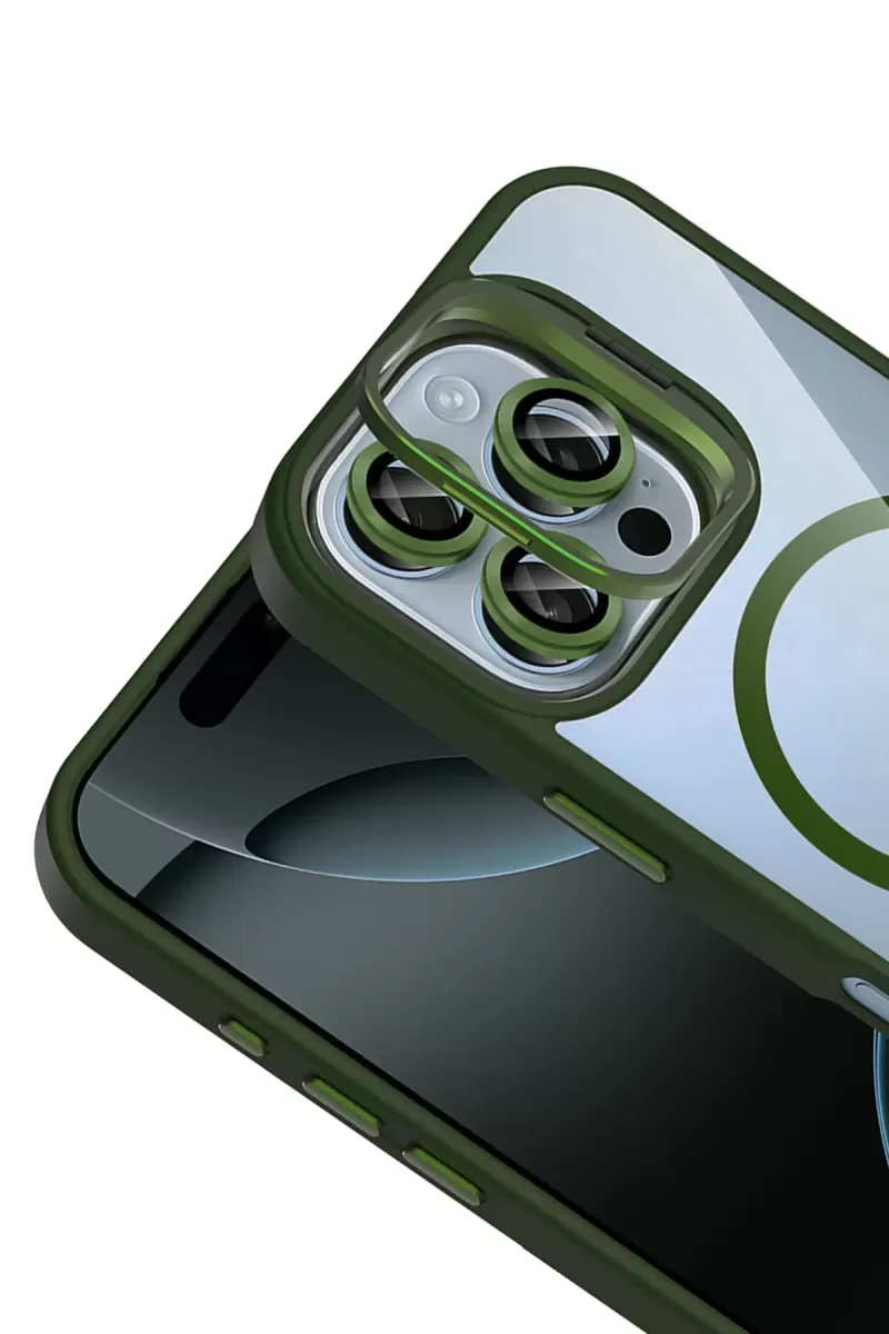 Joko Apple iPhone 16 Pro Remim Lensli Magsafe Standlı Kapak - Koyu Yeşil