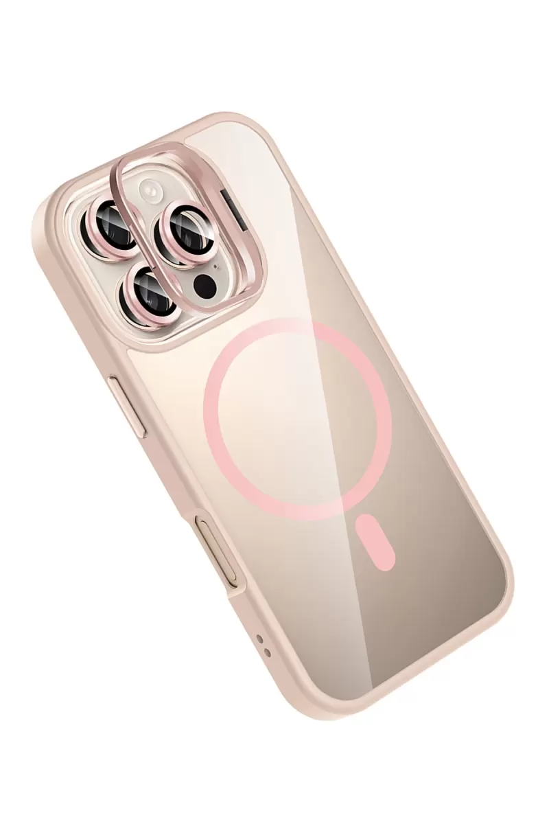 Joko Apple iPhone 16 Pro Remim Lensli Magsafe Standlı Kapak - Pembe