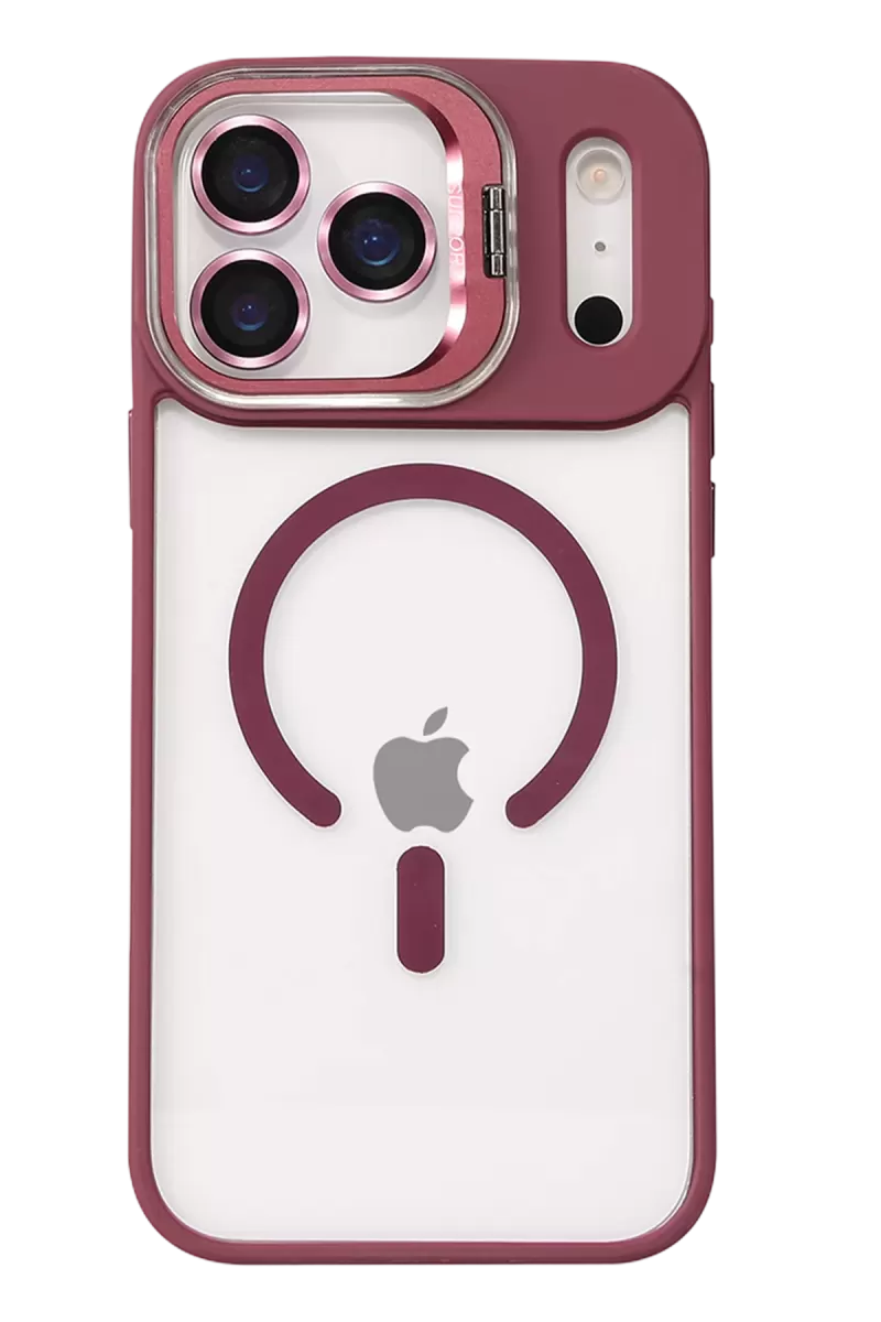 Joko Apple iPhone 17 Pro Remim Lensli Magsafe Standlı Kapak - Bordo