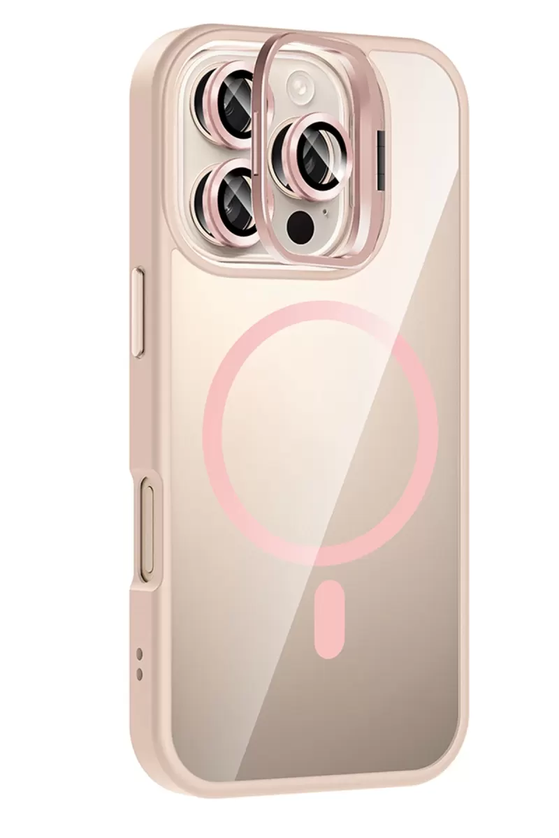Joko Apple iPhone 16 Pro Max Remim Lensli Magsafe Standlı Kapak - Pembe