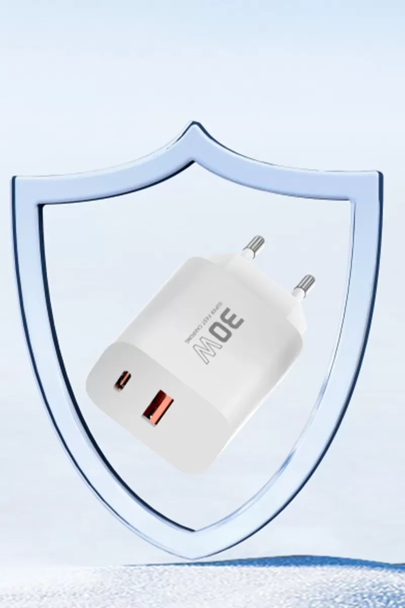 Konfulon C89Q 1 Adet 30W Type-C ve 1 Adet 22.5W USB Çıkışlı Ekstra DL48 1M USB to Lightning Kablolu PD Şarj Cihazı - Beyaz