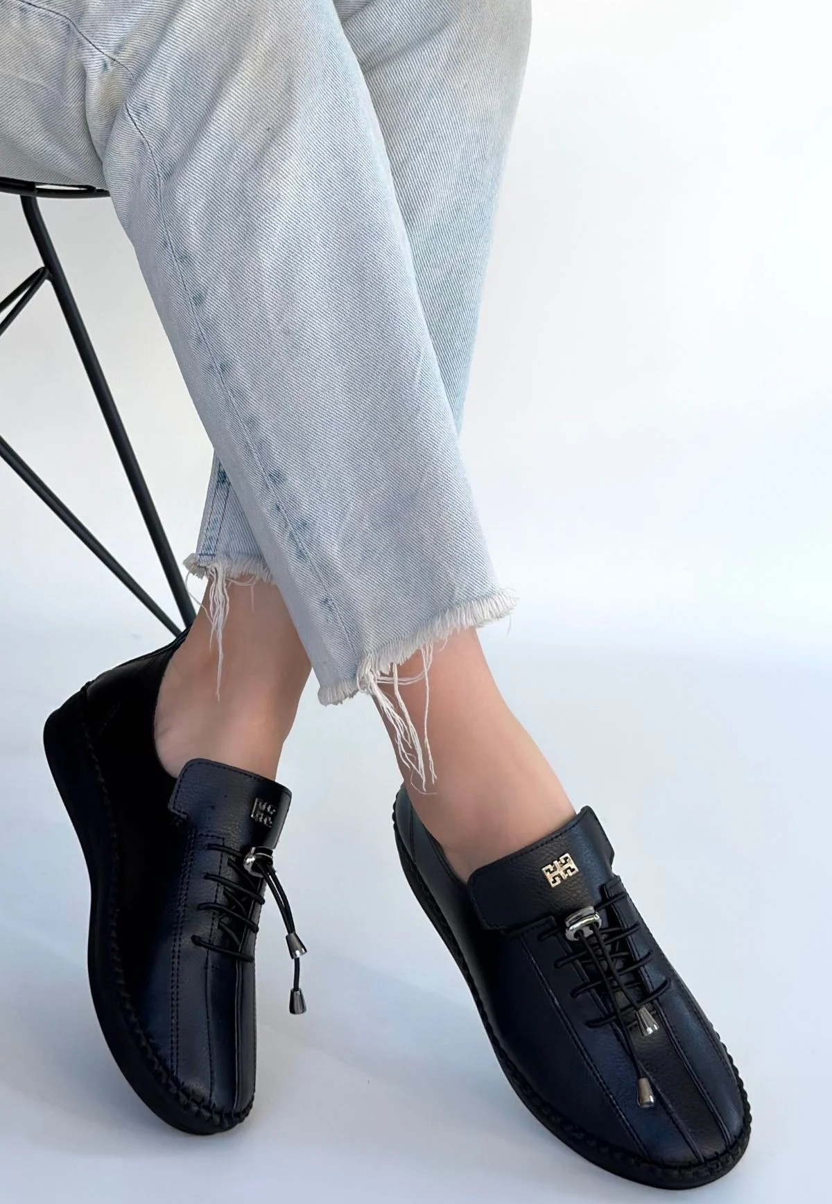 Warte Siyah Deri Bağcıklı Spor Ayakkabı