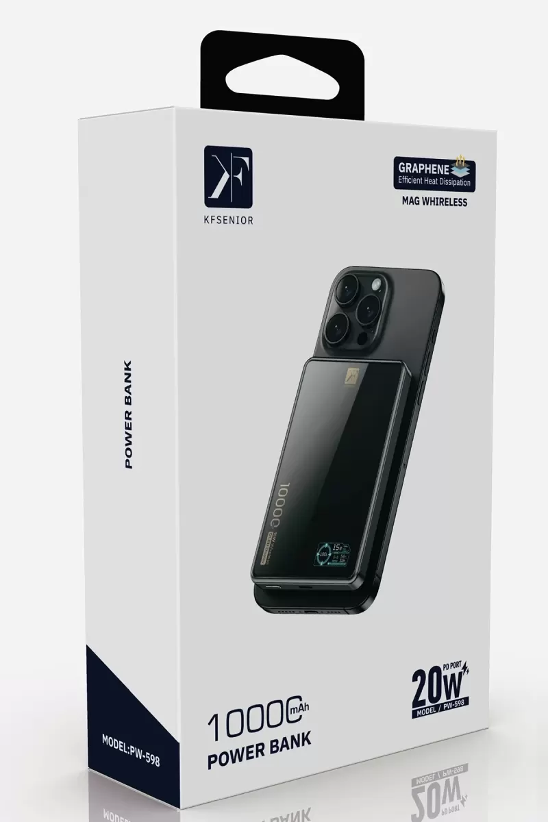 Newface PW598 10.000 mAh Dijital Göstergeli 20W Type-C ve 15W Kablosuz Şarj PD Hızlı Şarj Magsafe Powerbank - Siyah