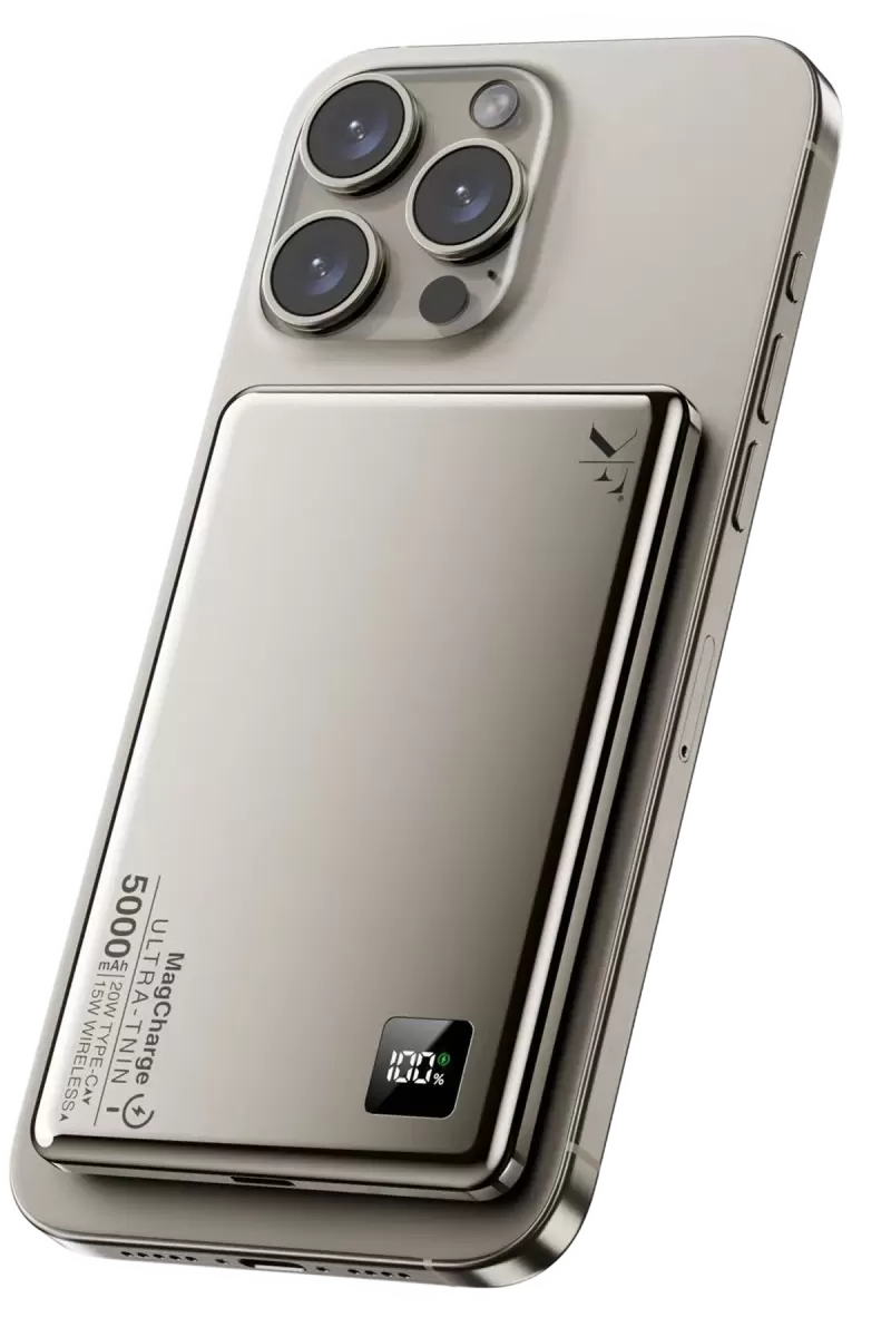 Newface PW555 5.000 mAh Dijital Göstergeli 18W Type-C ve 15W Kablosuz Şarj PD Hızlı Şarj Magsafe Powerbank - Titanyum