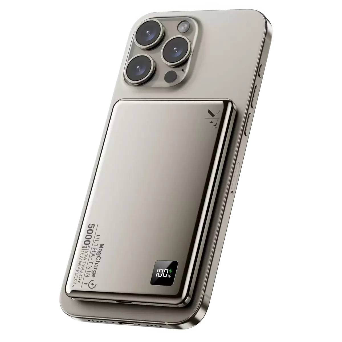 Newface PW555 5.000 mAh Dijital Göstergeli 18W Type-C ve 15W Kablosuz Şarj PD Hızlı Şarj Magsafe Powerbank - Titanyum