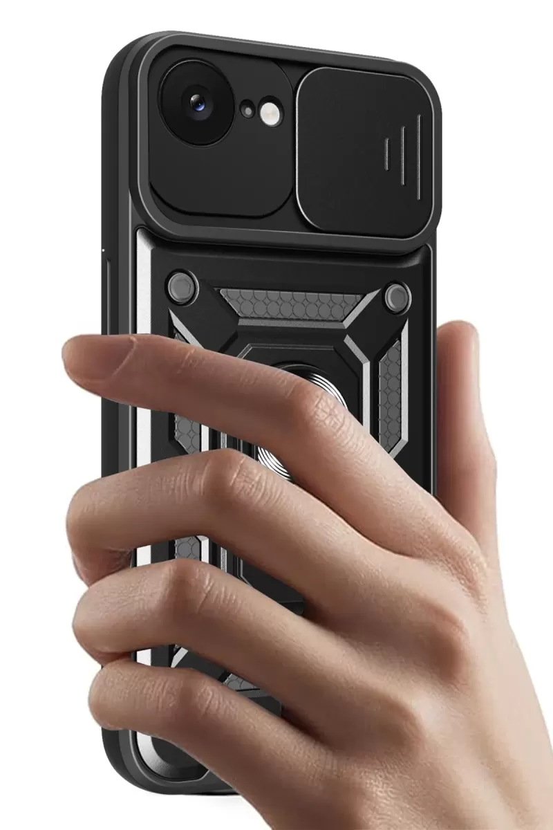 Newface Apple iPhone 16E Kılıf Pars Lens Yüzüklü Silikon - Lacivert