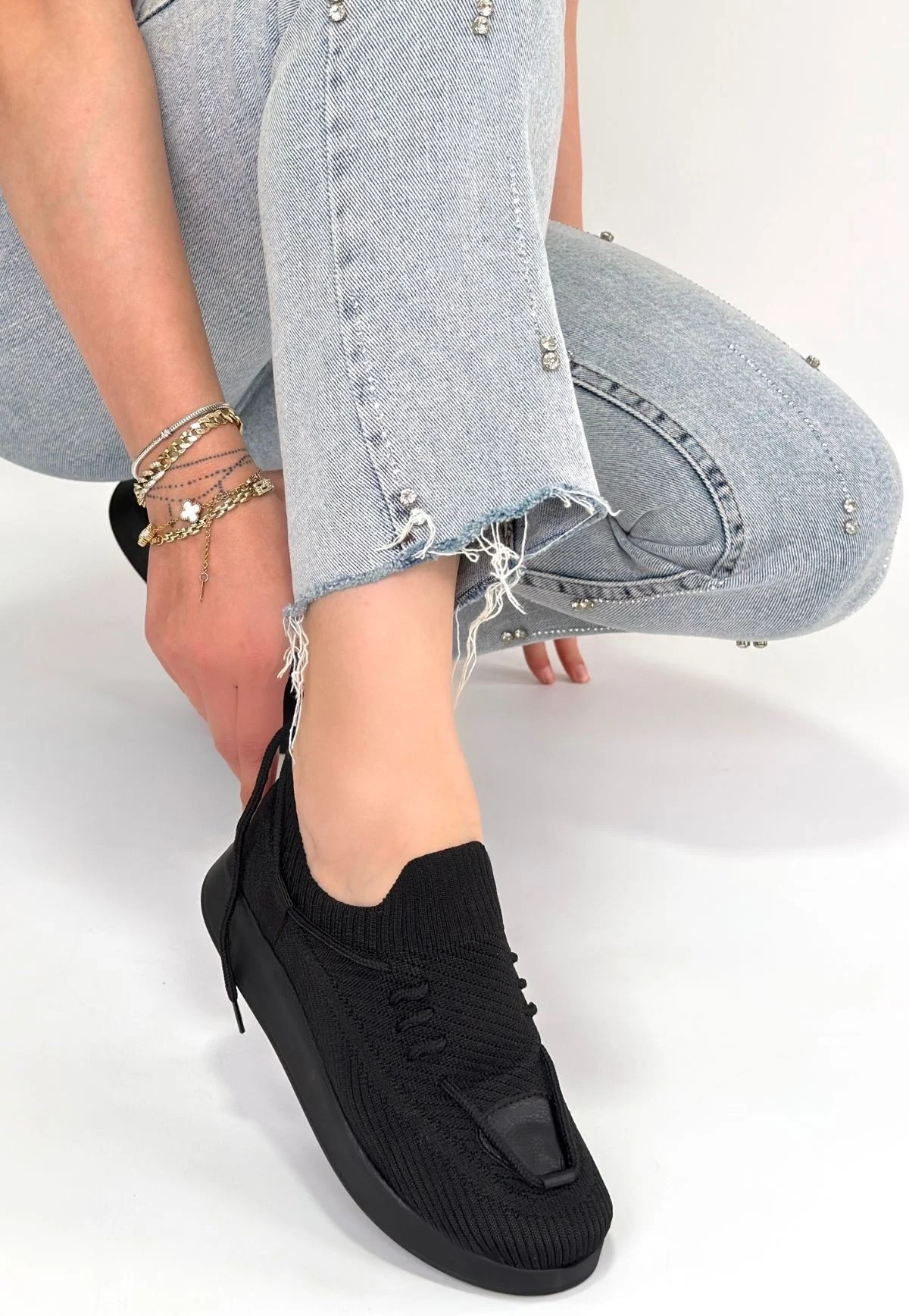 Renji Siyah Triko Bağcıklı Spor Ayakkabı