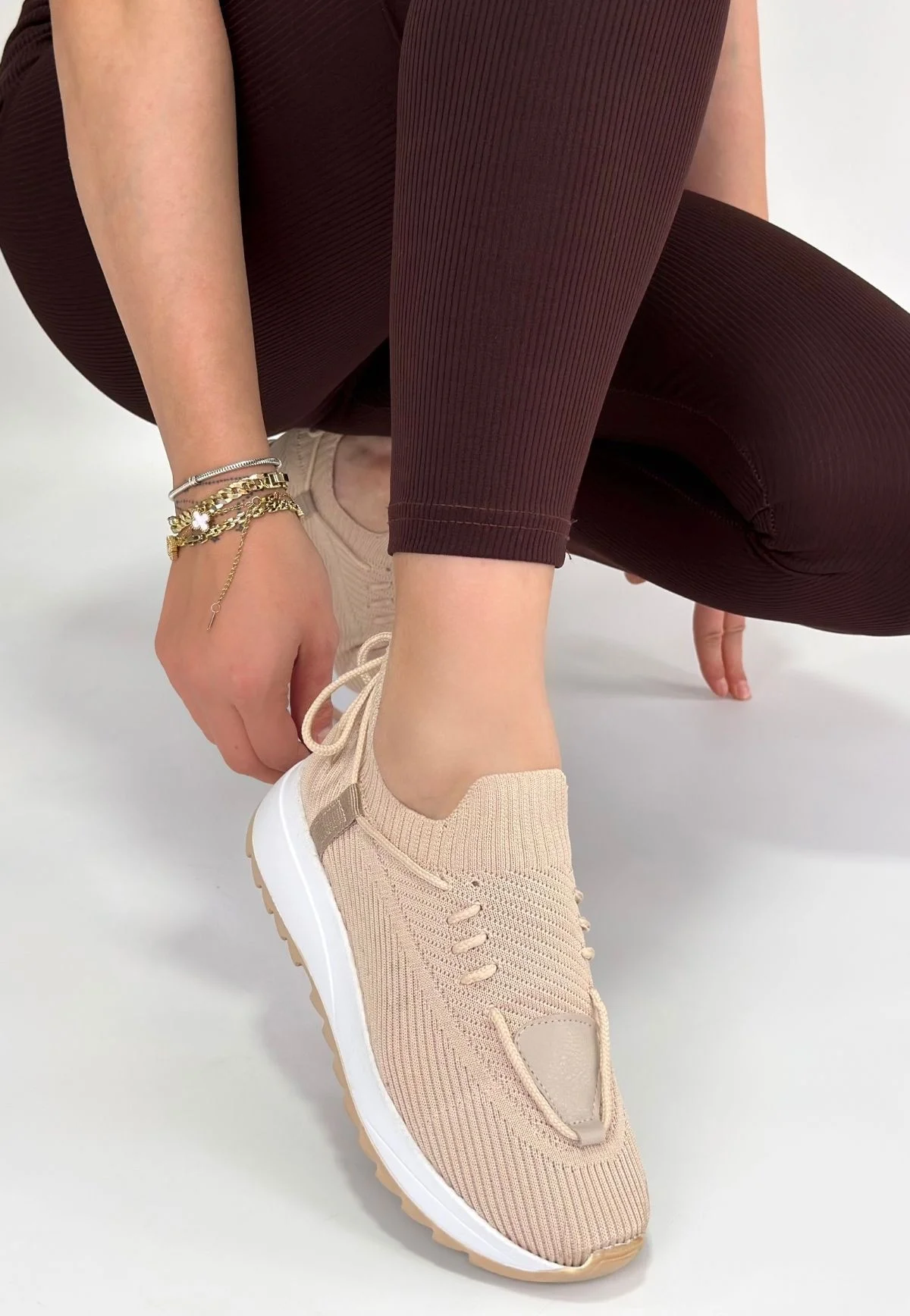 Renji Bej Triko Bağcıklı Spor Ayakkabı