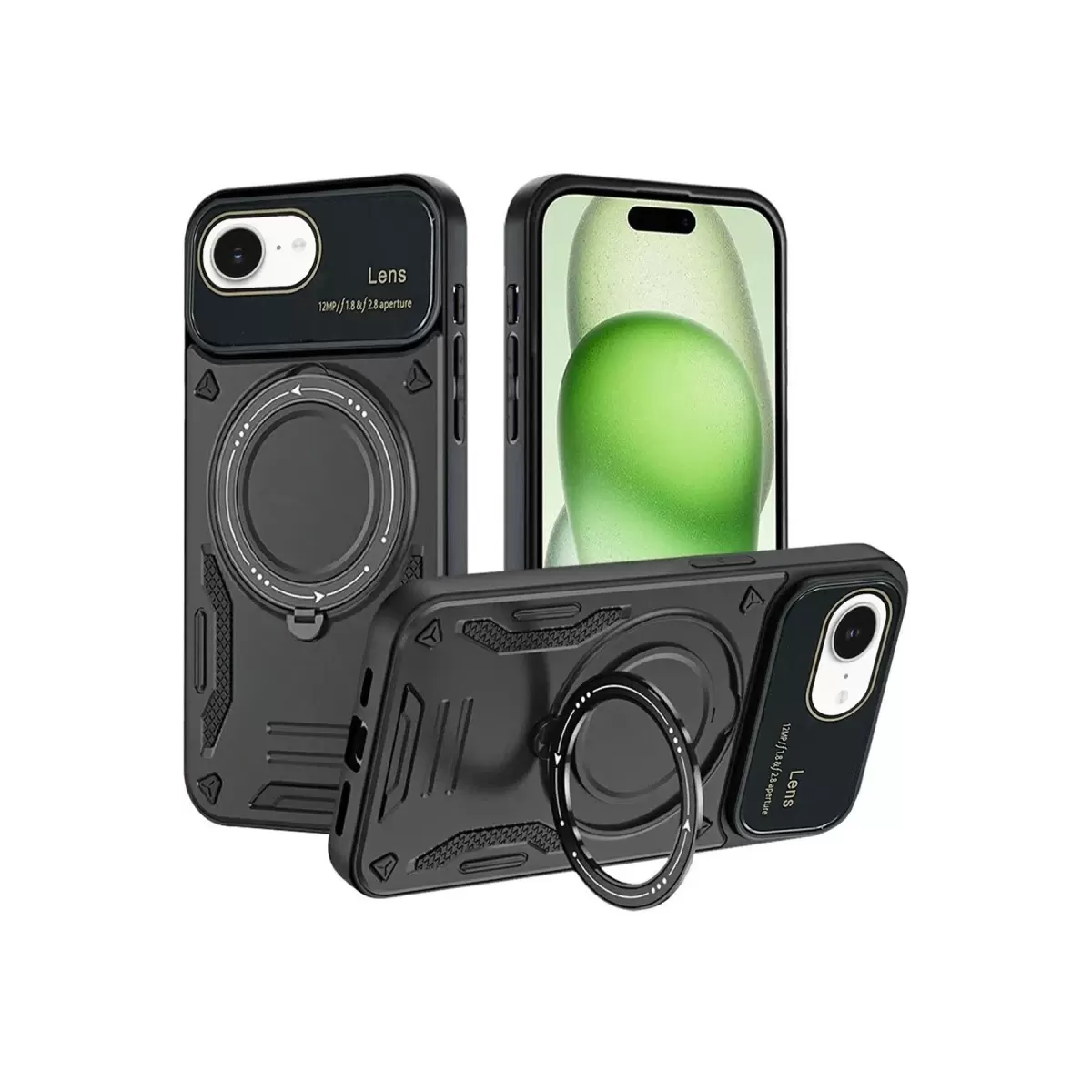 Newface Apple iPhone 16E Kılıf Joy Lens Standlı Kapak - Siyah