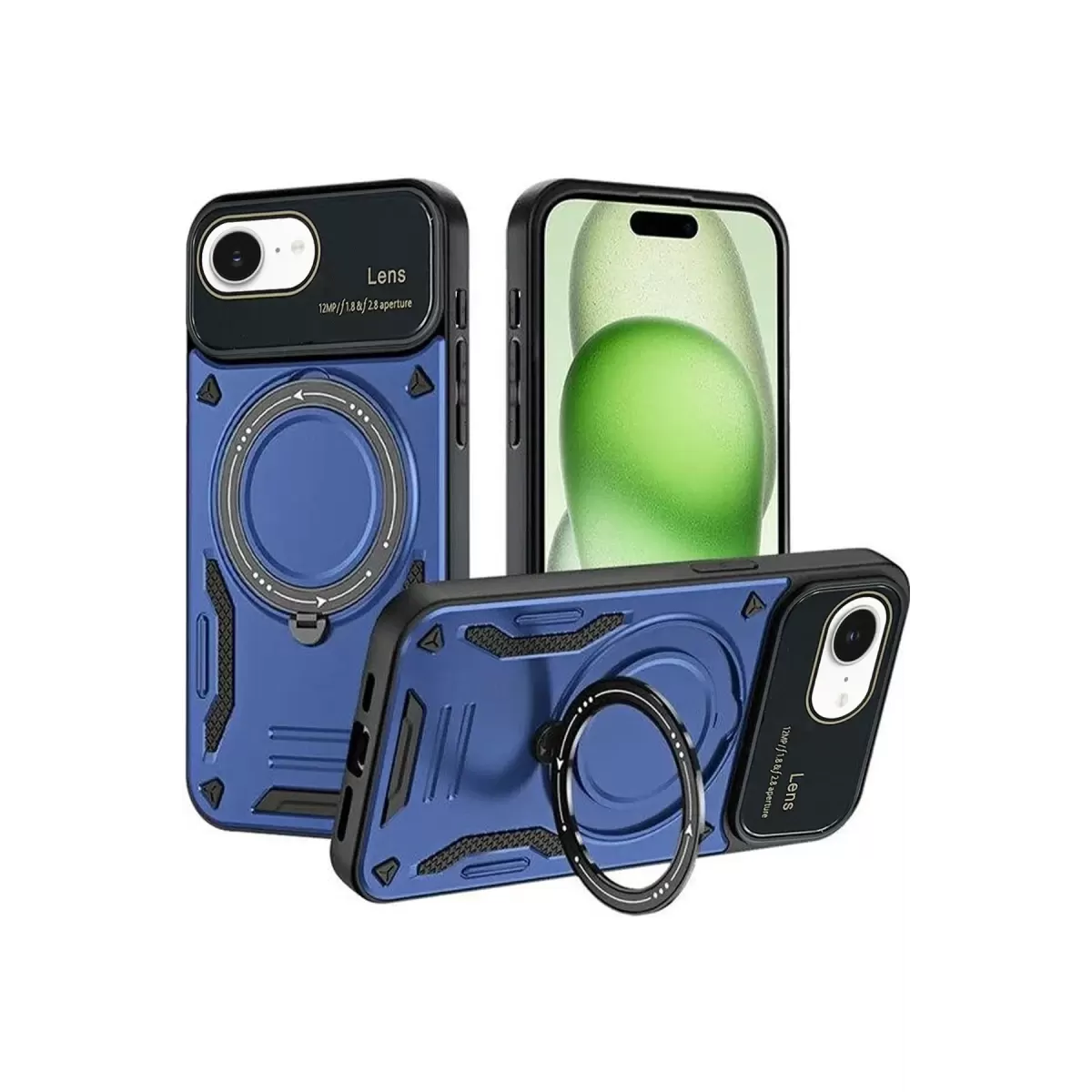Newface Apple iPhone 16E Kılıf Joy Lens Standlı Kapak - Lacivert