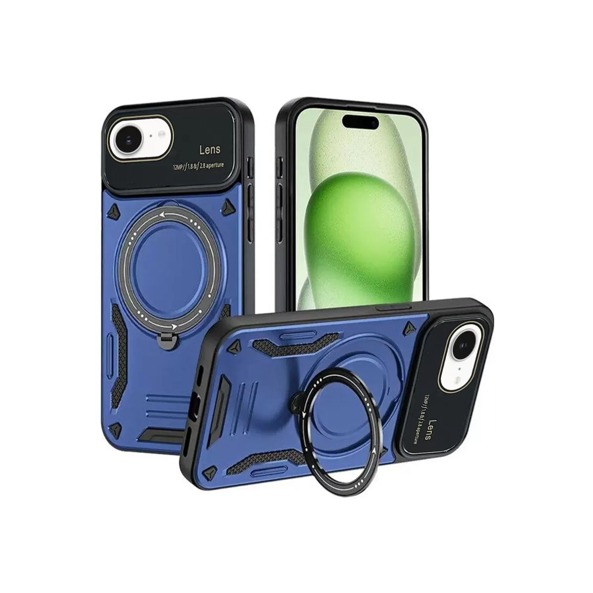 Newface Apple iPhone 16E Kılıf Joy Lens Standlı Kapak - Lacivert